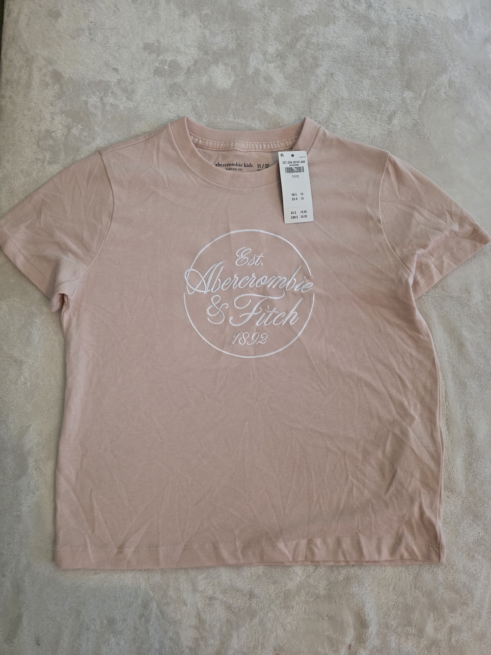 NWT- Abercrombie kids Blush Pink Logo Short Sleeve Tee